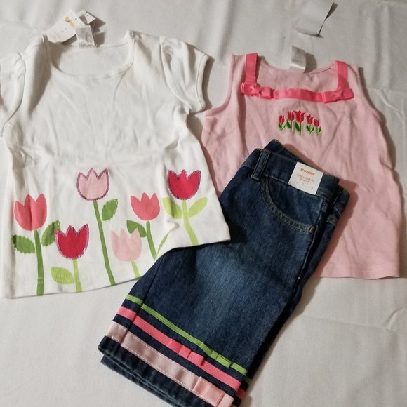 Gymboree Outlet size 3 NWT 2 shirts 1 shorts. White shirt Faint spot untreated. - Picture 2 of 8